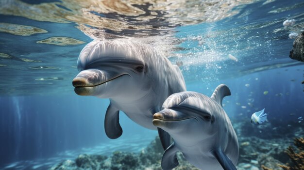 Beautiful dolphins swimming