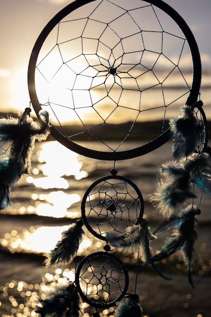 Free photo beautiful dream catcher at seaside