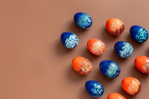 Beautiful Easter  orange and blue decorative eggs.