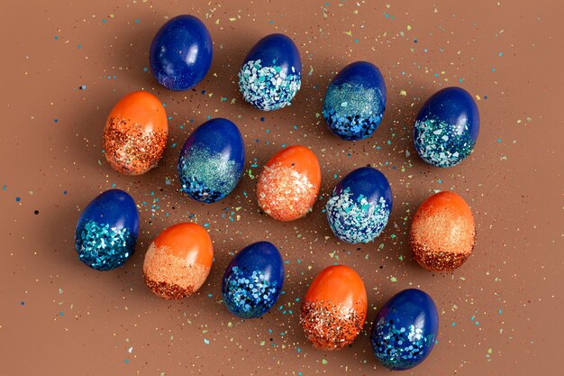 Beautiful Easter  orange and blue decorative eggs.