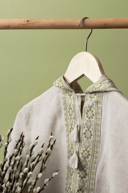 Beautiful embroidered shirt on hanger