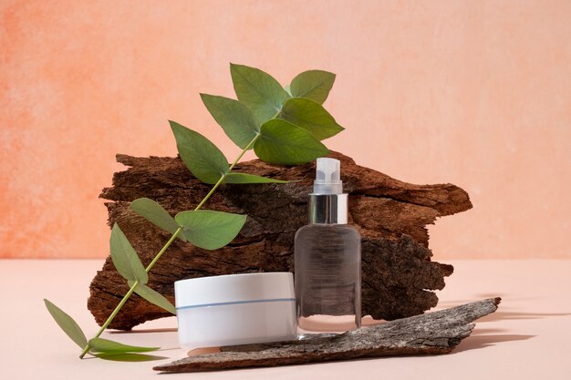 Beautiful eucalyptus with beauty products