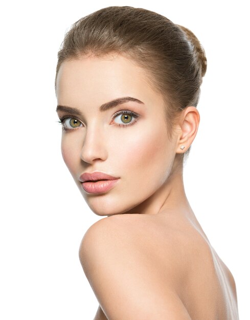 Beautiful face of young caucasian woman with perfect health fresh skin