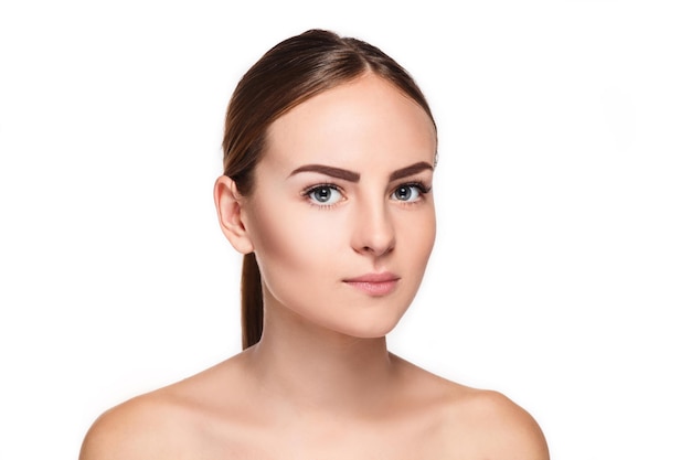 Beautiful Face of Young Woman with Clean Fresh Skin