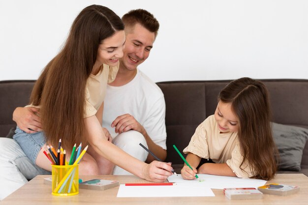Beautiful family drawing together