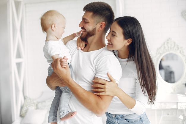 beautiful family spend time in a bathroom