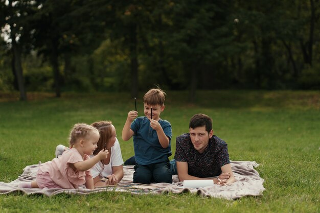 Beautiful family spends time together outdoors