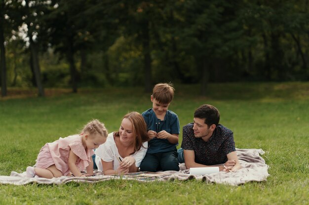 Beautiful family spends time together outdoors