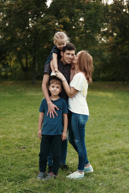 Beautiful family spends time together outdoors