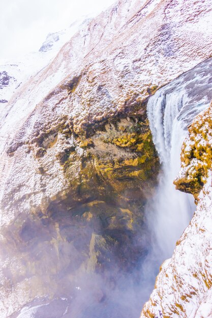 Beautiful famous waterfall in Iceland, winter season .