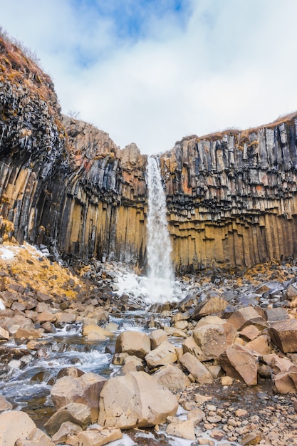 Beautiful famous waterfall in Iceland, winter season .