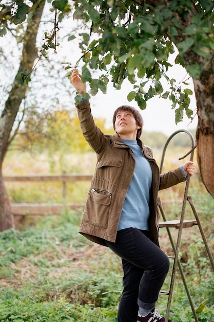 Beautiful farmer in autumn time