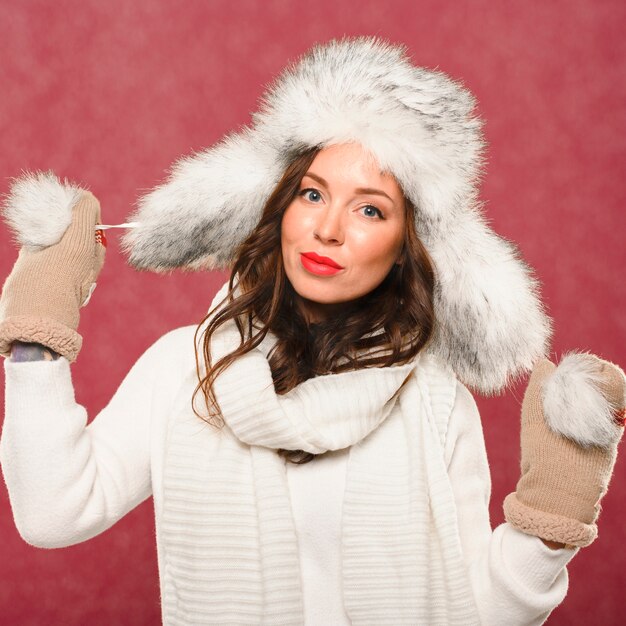 Beautiful female model in christmas hat