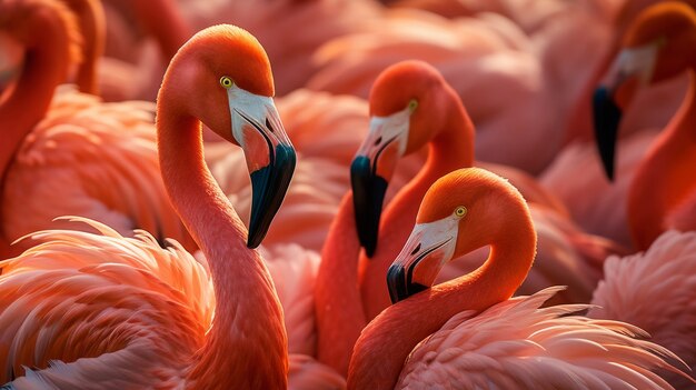 Beautiful flamingos in lake