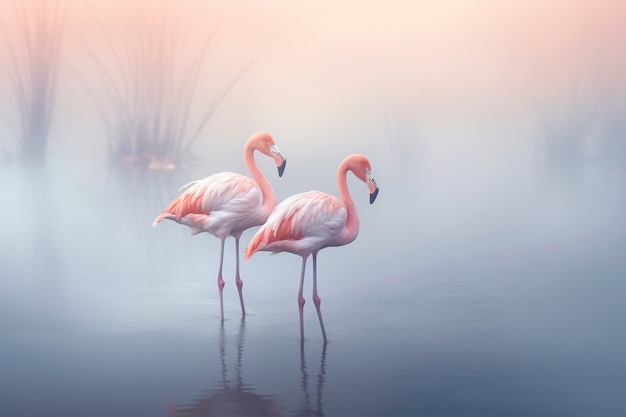 Free photo beautiful flamingos in lake