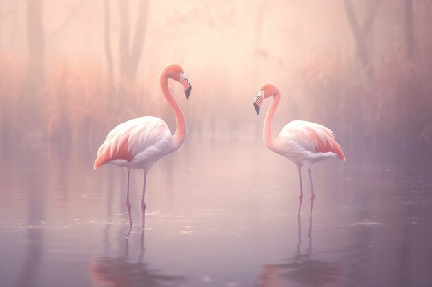 Beautiful flamingos in lake