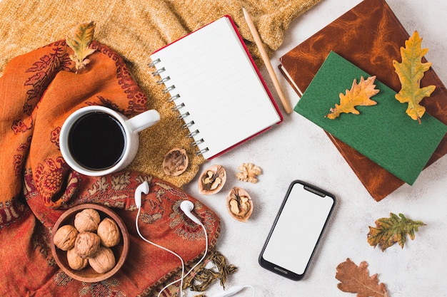 Beautiful flat lay autumn arrangement