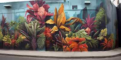 Бесплатное фото Красивое цветочное граффити