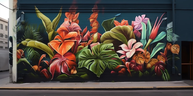 Бесплатное фото Красивое цветочное граффити