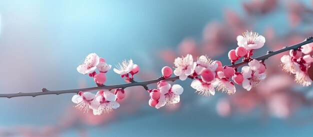 Beautiful floral spring abstract background of nature Branches of blossoming apricot AI generated image