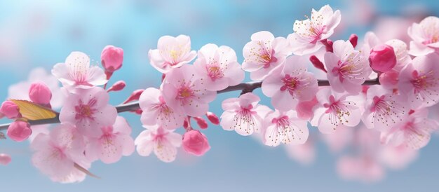 Beautiful floral spring abstract background of nature Branches of blossoming apricot AI generated image