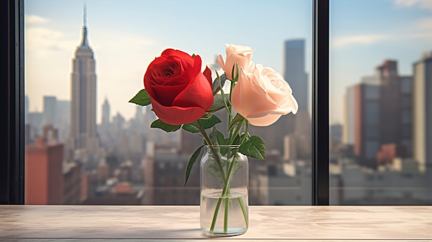 Free photo beautiful flowers and  empire state building