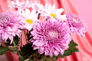 Бесплатное фото Красивые цветы с розовой тканью
