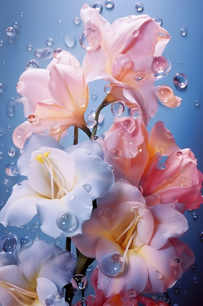 Foto gratuita bellissimi fiori con gocce d'acqua