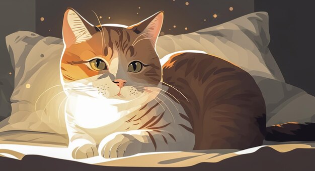 ベッドの生成 AI で美しいふわふわ猫