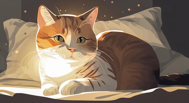 침대 생성 AI의 아름다운 솜털 고양이