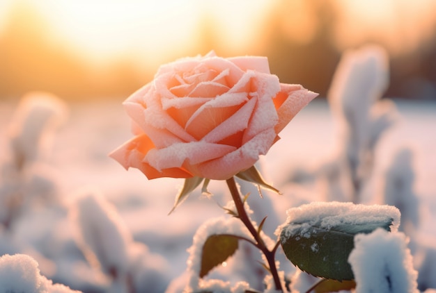 Foto gratuita bella rosa congelata all'aperto