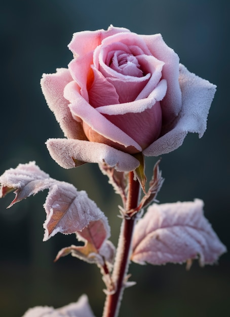 Free photo beautiful frozen rose outdoors