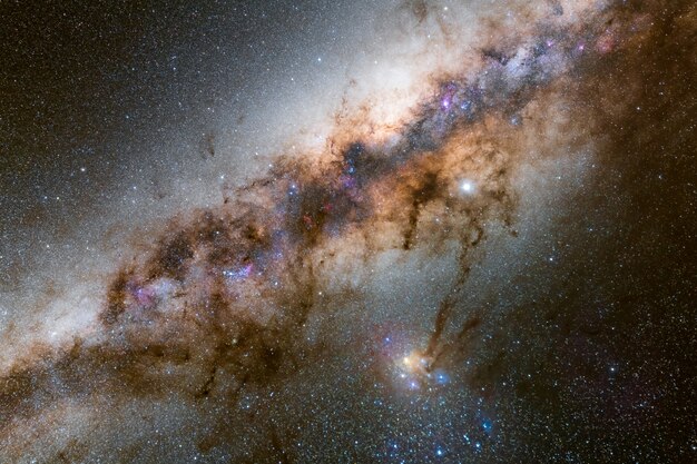 Beautiful Galactic core of milky way with Rho Ophiuchi cloud complex. Long exposure photograph.