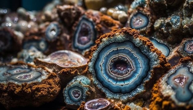 Бесплатное фото Прекрасная коллекция драгоценных камней демонстрирует потрясающую вариацию кристаллических узоров природы, созданных искусственным интеллектом.