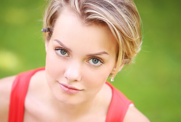 Beautiful girl having hanging out at a park