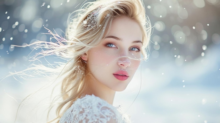 免費 Photo 冬天在雪上穿着白色衣服的金发漂亮的女孩