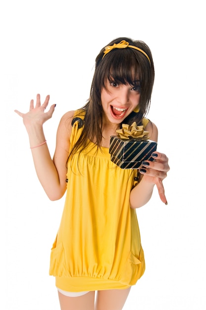 Beautiful girl with gift box