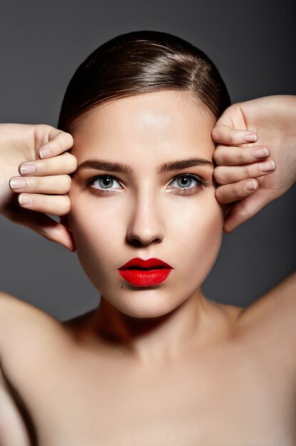 beautiful girl with red lips