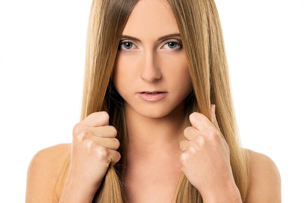 Beautiful girl with straight hair