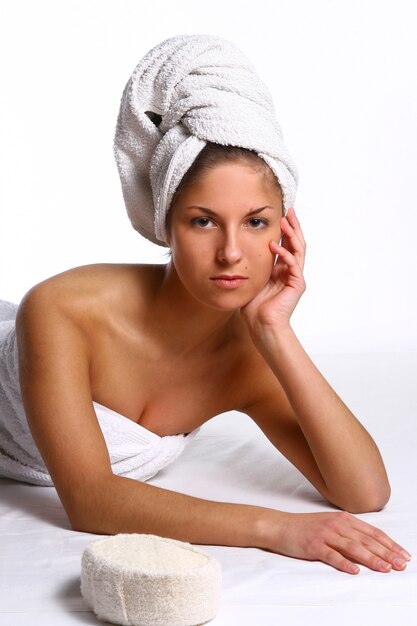 Beautiful girl with white towel