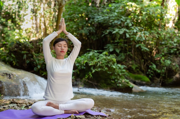 Beautiful girls are playing yoga at the park