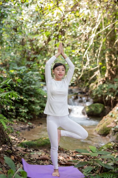 Belle ragazze stanno giocando yoga al parco