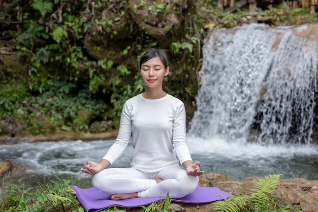 Beautiful girls are playing yoga at the park