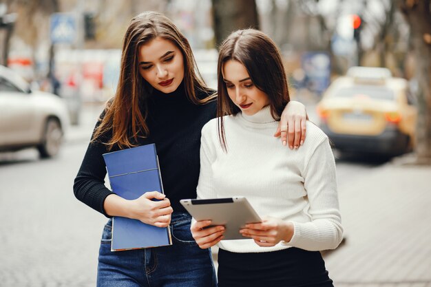 Beautiful girls in a city