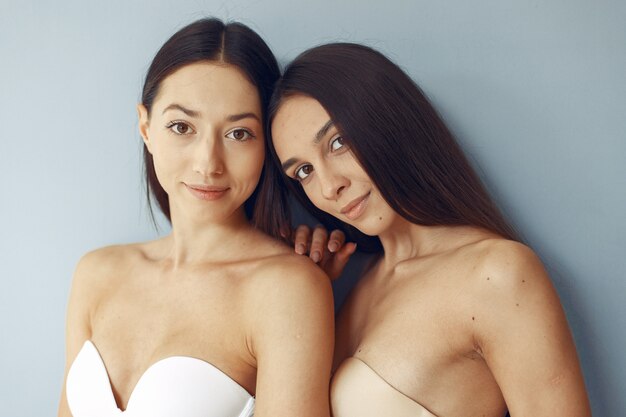 Beautiful girls standing  with towel