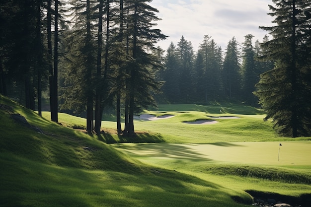 Красивый пейзаж поля для гольфа