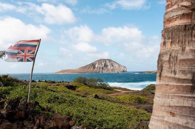 Bellissimo paesaggio hawaiiano con il mare blu