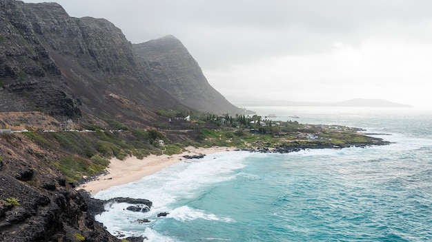 Beautiful hawaii landscape with the blue sea