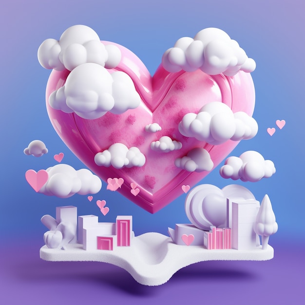 Free photo beautiful heart with clouds