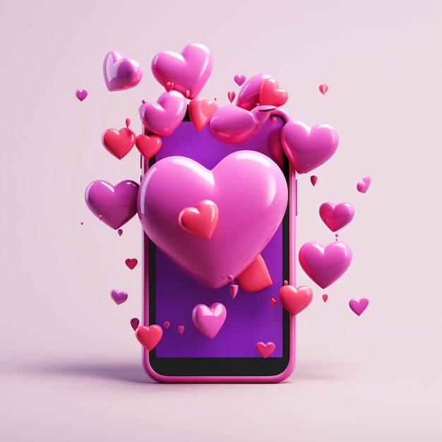 Free photo beautiful hearts with smartphone